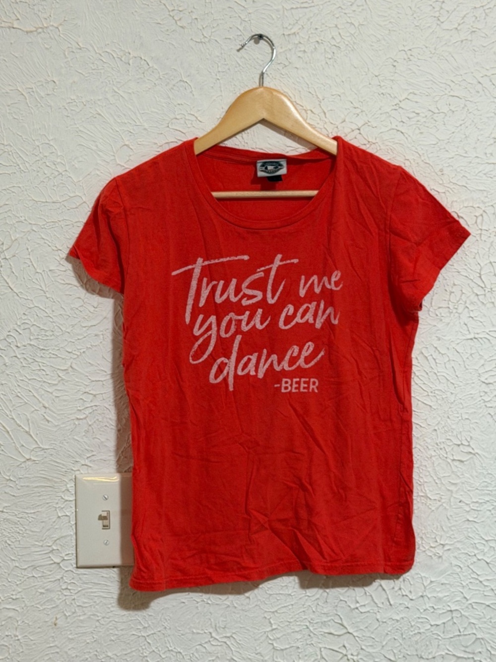 Women’s Red Graphic T-Shirt “Trust Me You Can Dance” Beer Tee Size Medium